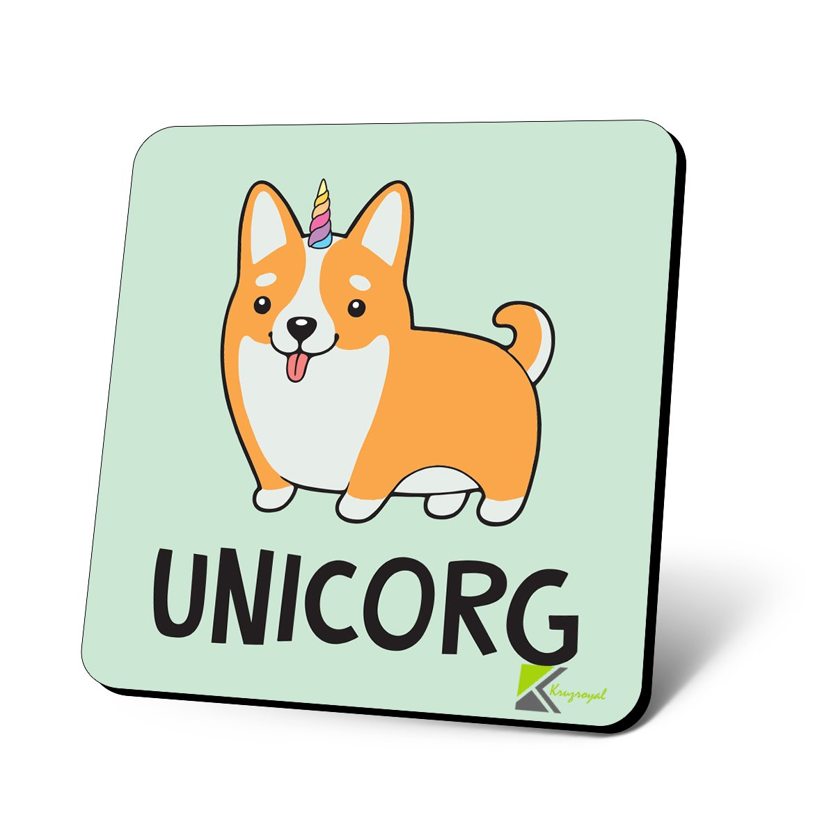 CS990 Unicorg/Corgi Lover Novelty Funny Coffee Tea Drink Gift Glossy MDF Wooden Coaster