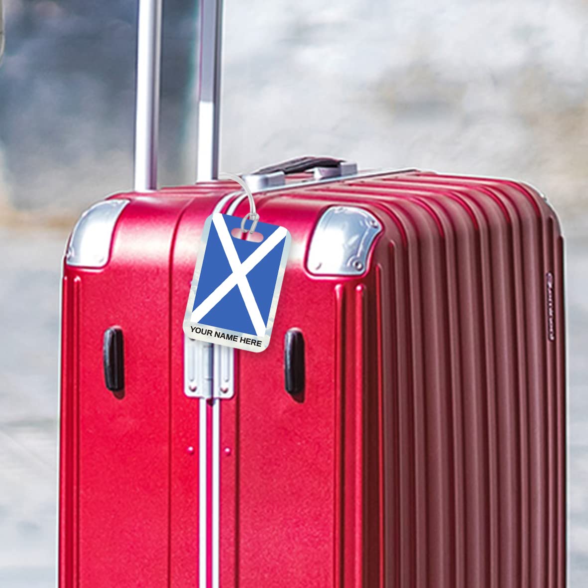 PLT282 Personalised Name with Scotland Flag Novelty Funny Unique Designer Gift Glossy Plastic Suitcase Luggage Tag