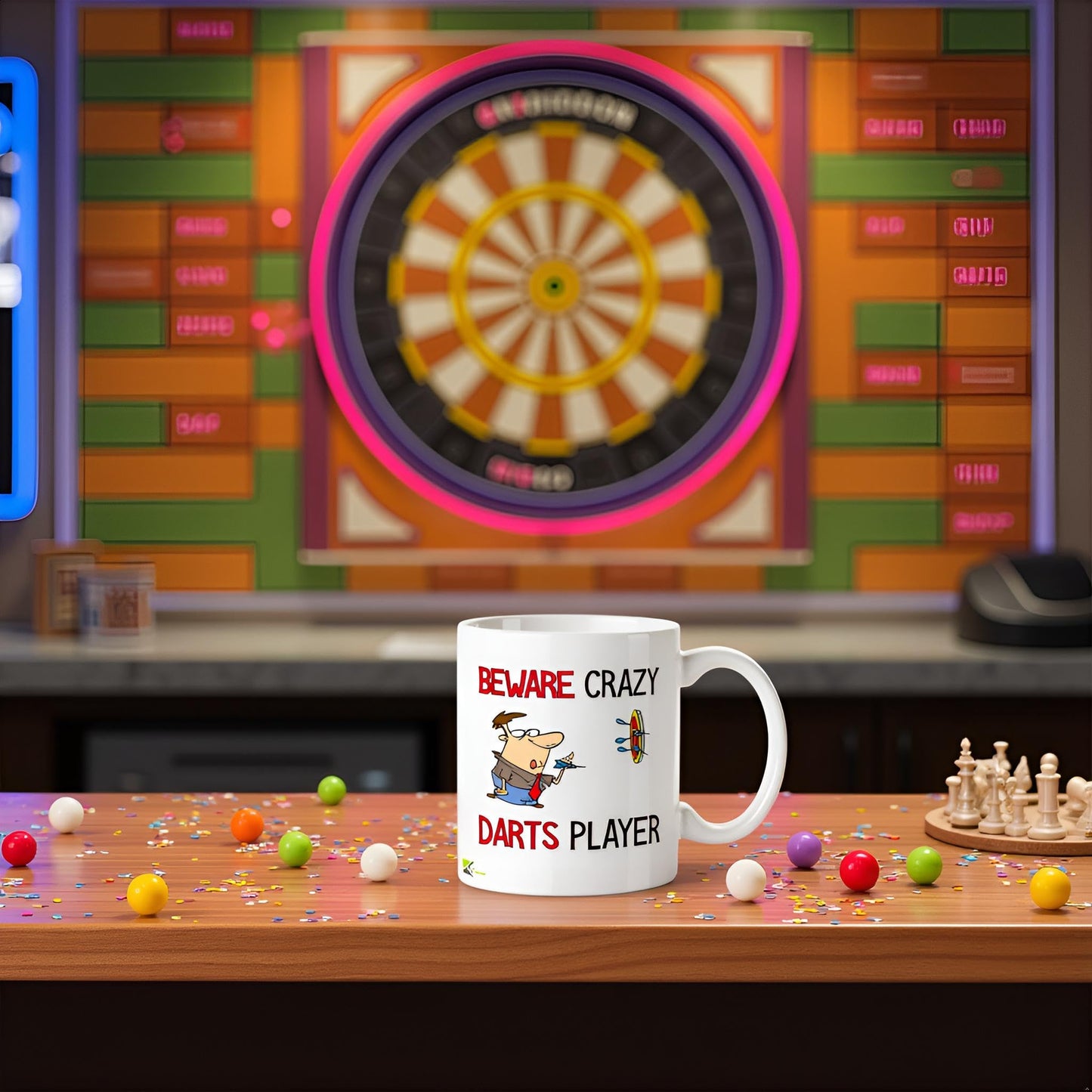 Kruzroyal "Beware Crazy Darts Player Funny Mug - 11oz Ceramic Coffee Cup, Novelty Gift for Men, Dad, Husband, League and Game Room