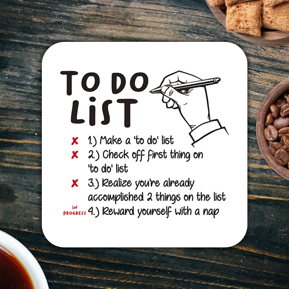 CS542 To Do List Novelty Funny Coffee Tea Drink Gift Glossy MDF Wooden Coaster | Procrastination | Gifts for Men, Women, Friend, Colleague
