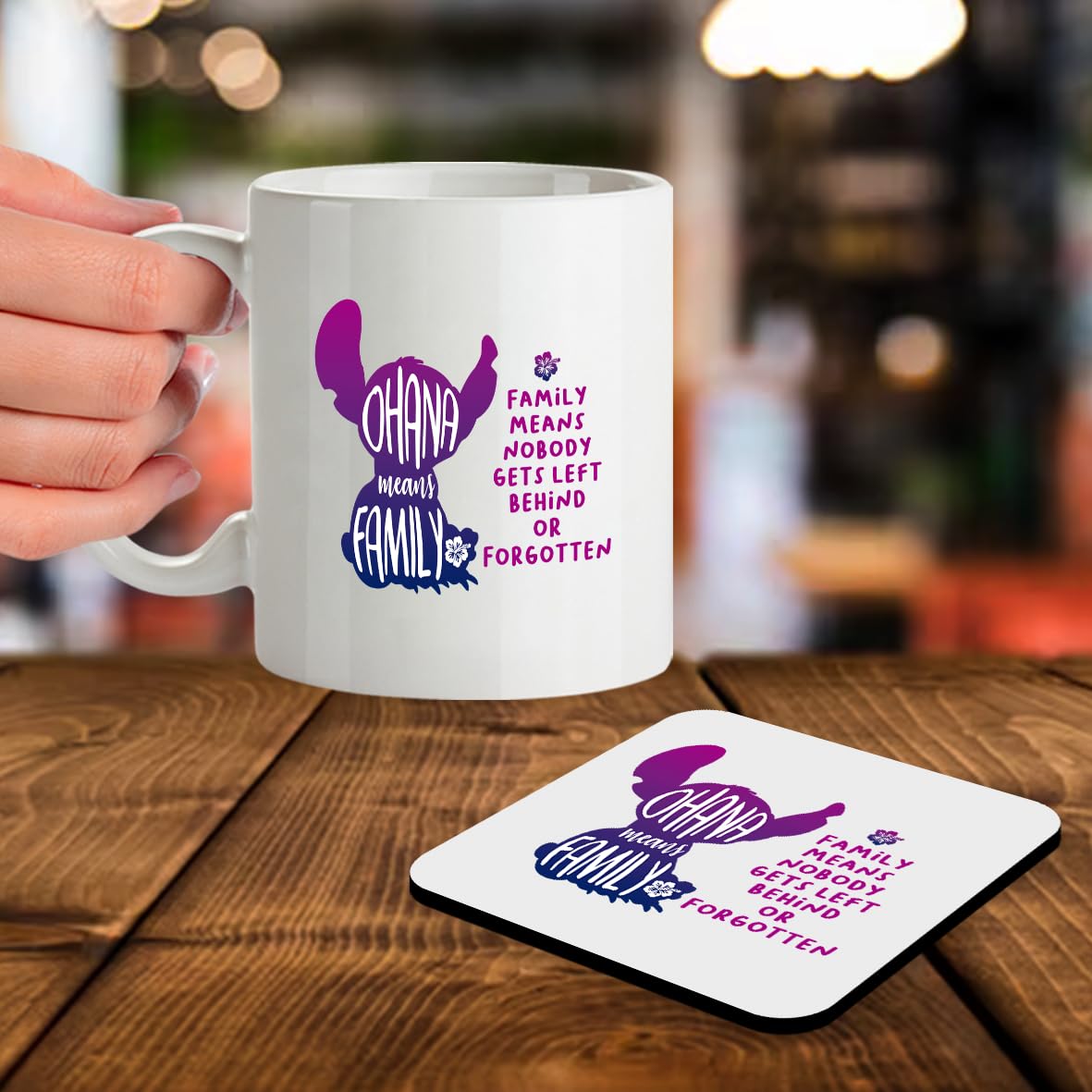 Kruzroyal SM089 Ohana Means Family, Family Means Nobody gets Left Behind Or Forgotten - 11OZ Mug & Matching Coaster Set