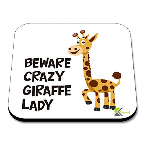 CS056 Beware Crazy Giraffe ladyNovelty Funny Coffee Tea Drink Gift Glossy MDF Wooden Coaster