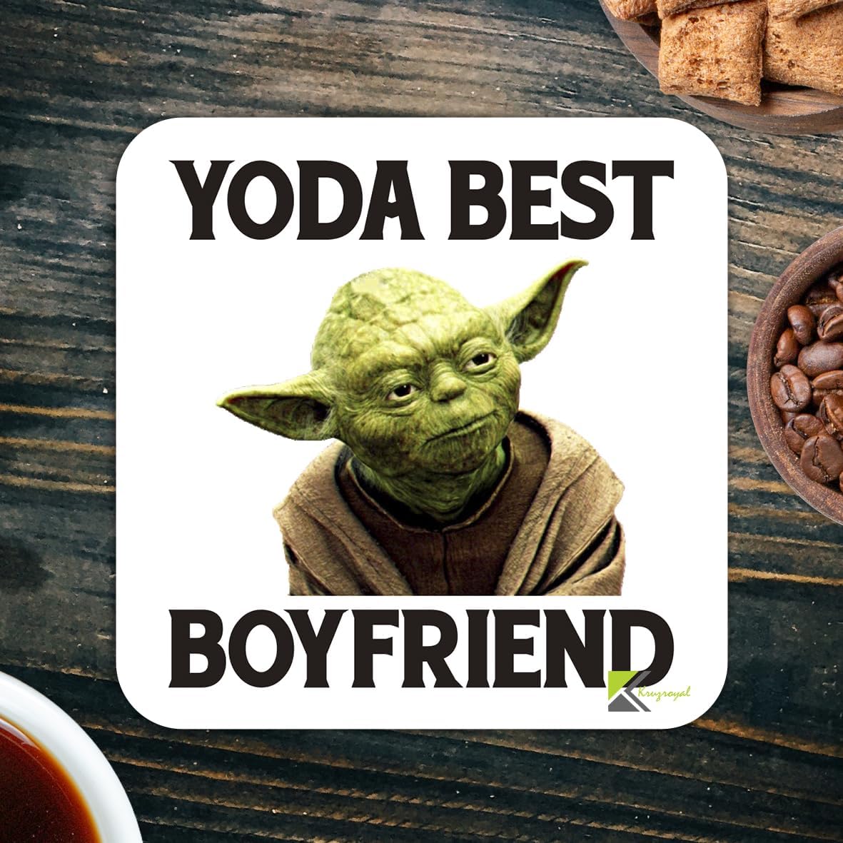 CS096 Yoda best boyfriend Novelty Funny Coffee Tea Drink Gift Glossy MDF Wooden Coaster | Gifts for Him, Men, Sci-Fi Fans | Anniversary, Birthday & Valentine's Day Present