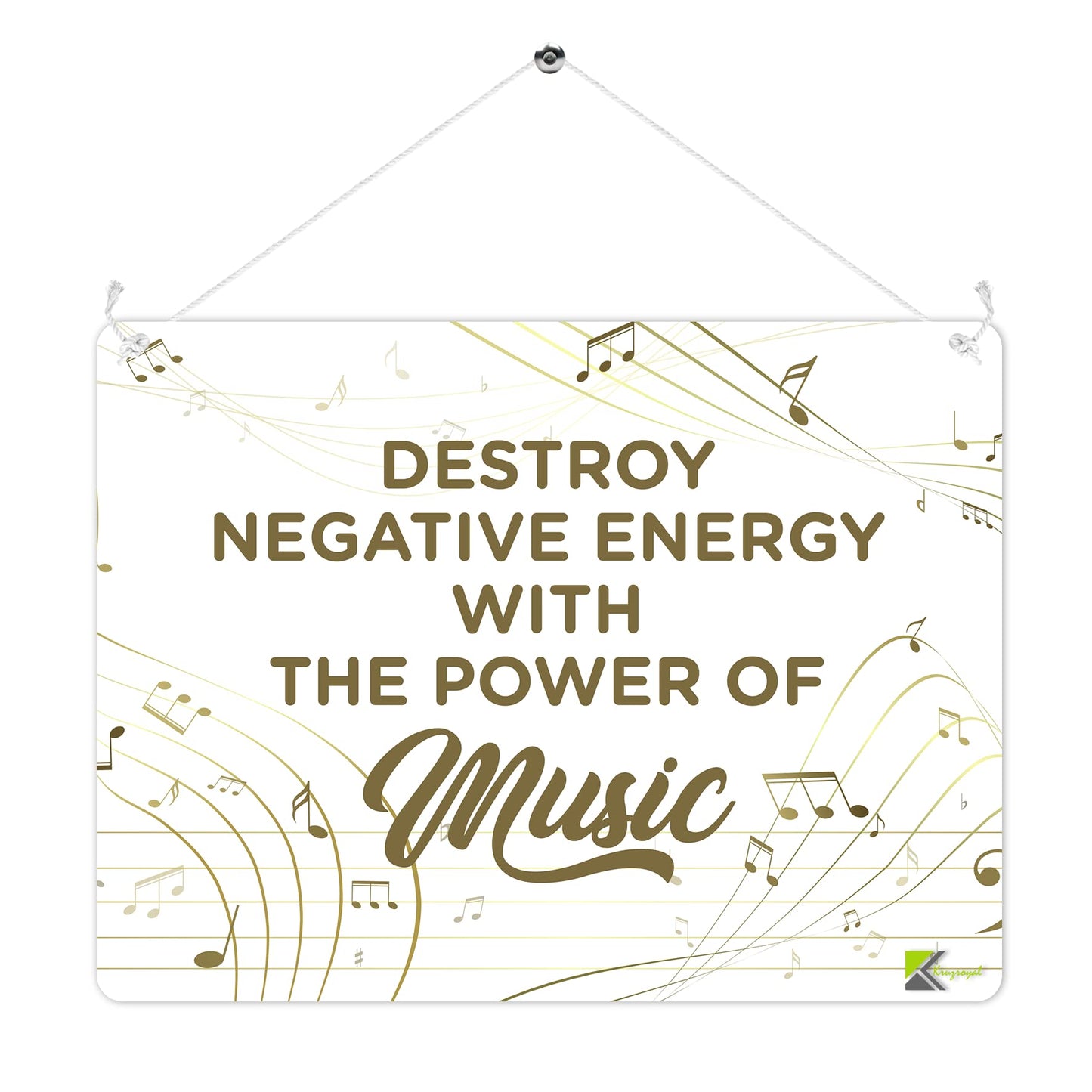 MP218 Destroy negative energy with the power of music Funny Novelty Retro Vintage Metal Wall Sign Plaque 20cm x 15cm