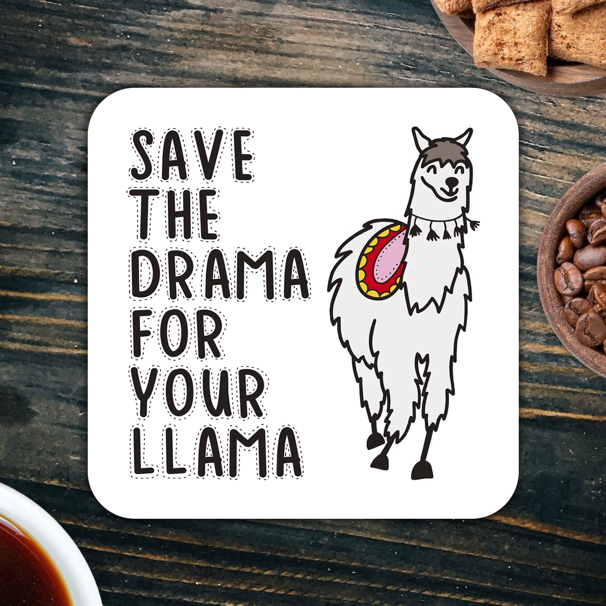 CS507 Save The Drama for Your Llama Novelty Funny Coffee Tea Drink Gift Glossy MDF Wooden Coaster