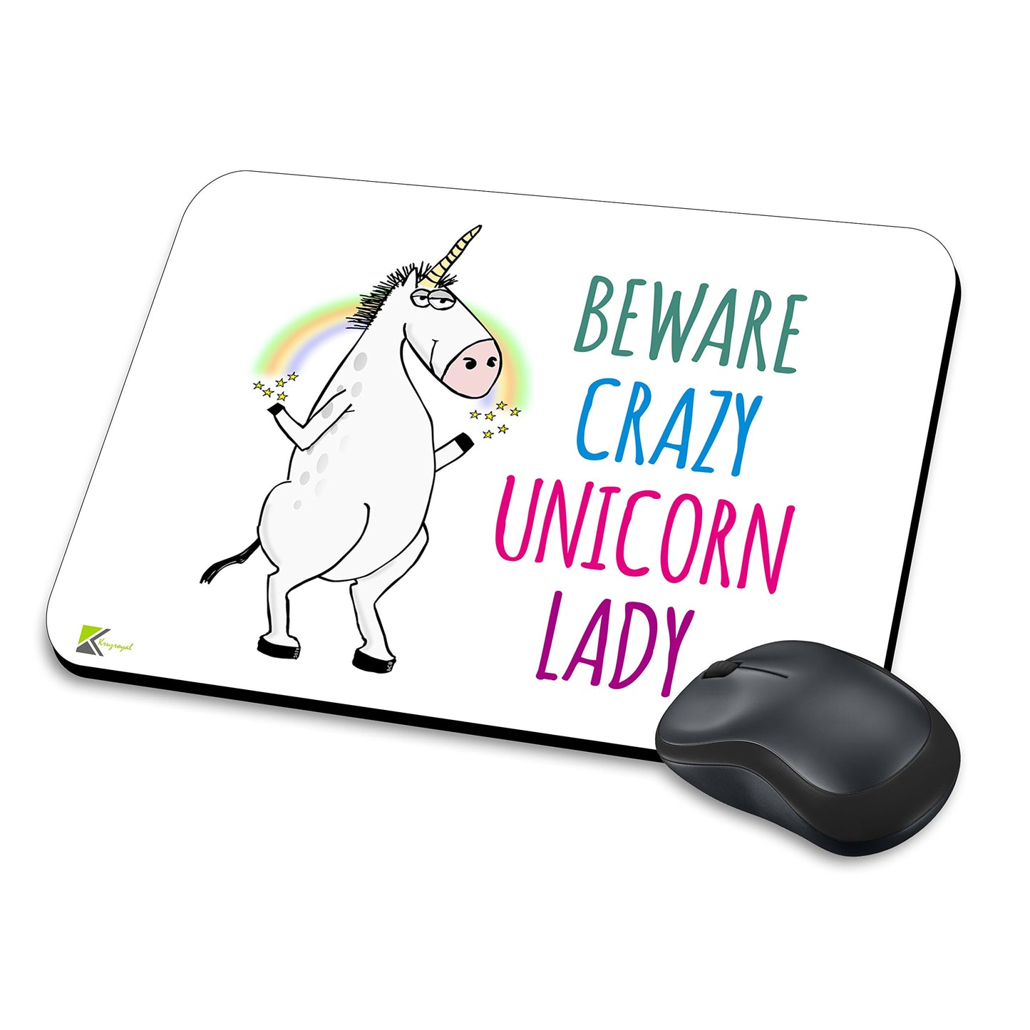 MM113 - Beware Crazy Unicorn Lady Funny Novelty Gift Mousemat/MousePad Anti Slip Laptop Computer PC Mouse Mat