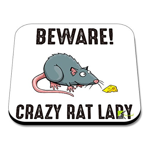 CS066 Beware Crazy Rat Lady Novelty Funny Coffee Tea Drink Gift Glossy MDF Wooden Coaster