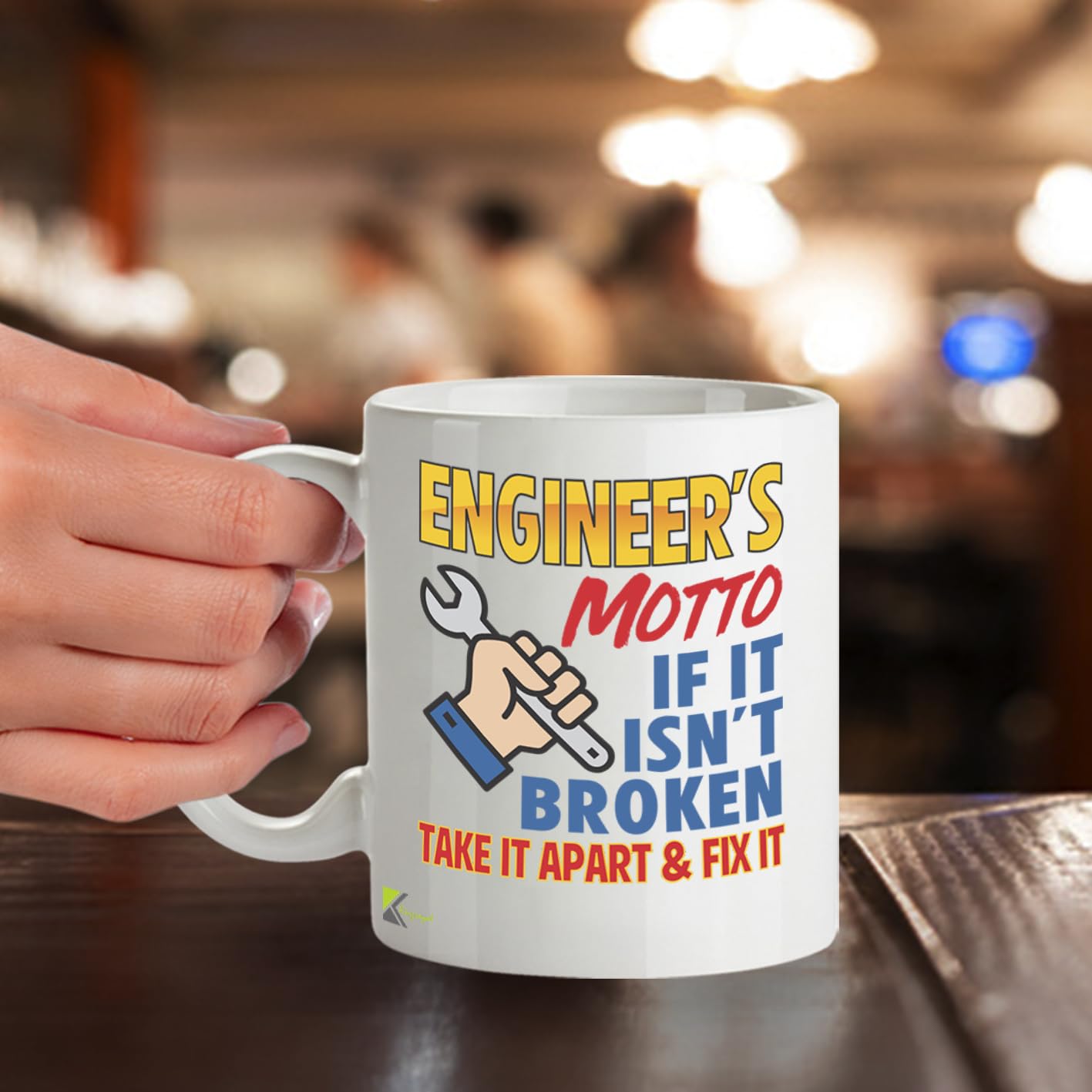 Kruzroyal Engineer's Motto Funny Mug - Novelty Engineering Cup Great Gag Present for Men Dad Colleague Mechanic