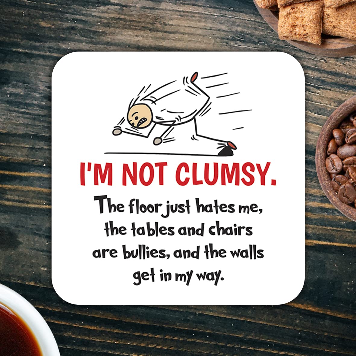 CS479 I'm not clumsy Novelty Funny Coffee Tea Drink Gift Glossy MDF Wooden Coaster Gifts for Clumsy People, Friends, Colleagues