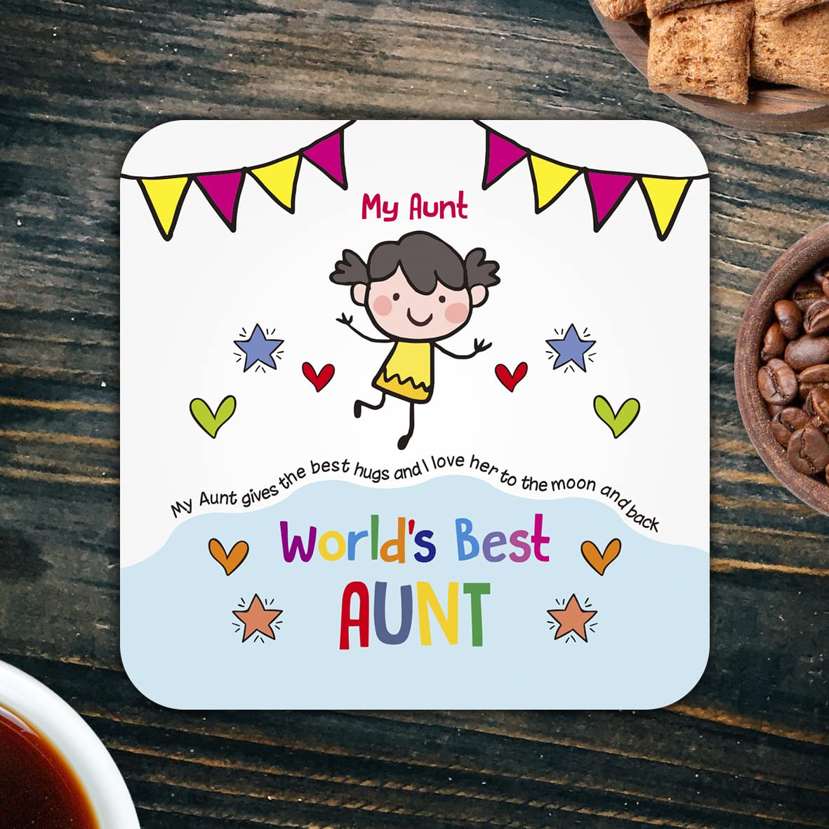 CS687 World's Best Aunt Novelty Funny Coffee Tea Drink Gift Glossy MDF Wooden Coaster