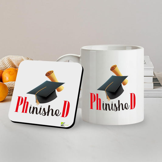 SM081 Phd Phinished - 11OZ Mug & Matching Coaster Set for Phd Graduation