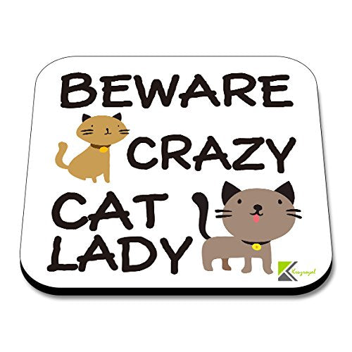 CS059 Beware Crazy cat ladyNovelty Funny Coffee Tea Drink Gift Glossy MDF Wooden Coaster
