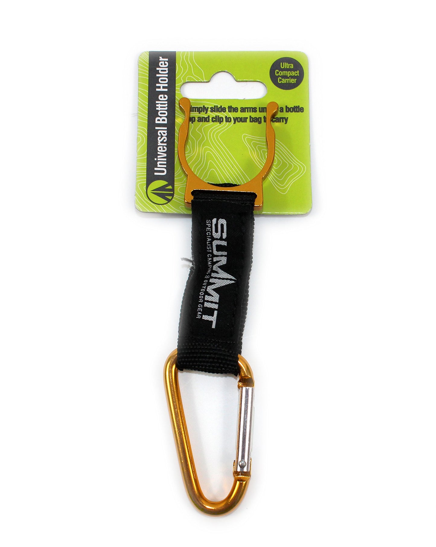 SUMMIT Water Bottle Holder Clip Carabiner Key Chain Universal Camping Hiking Cycling (Gold)