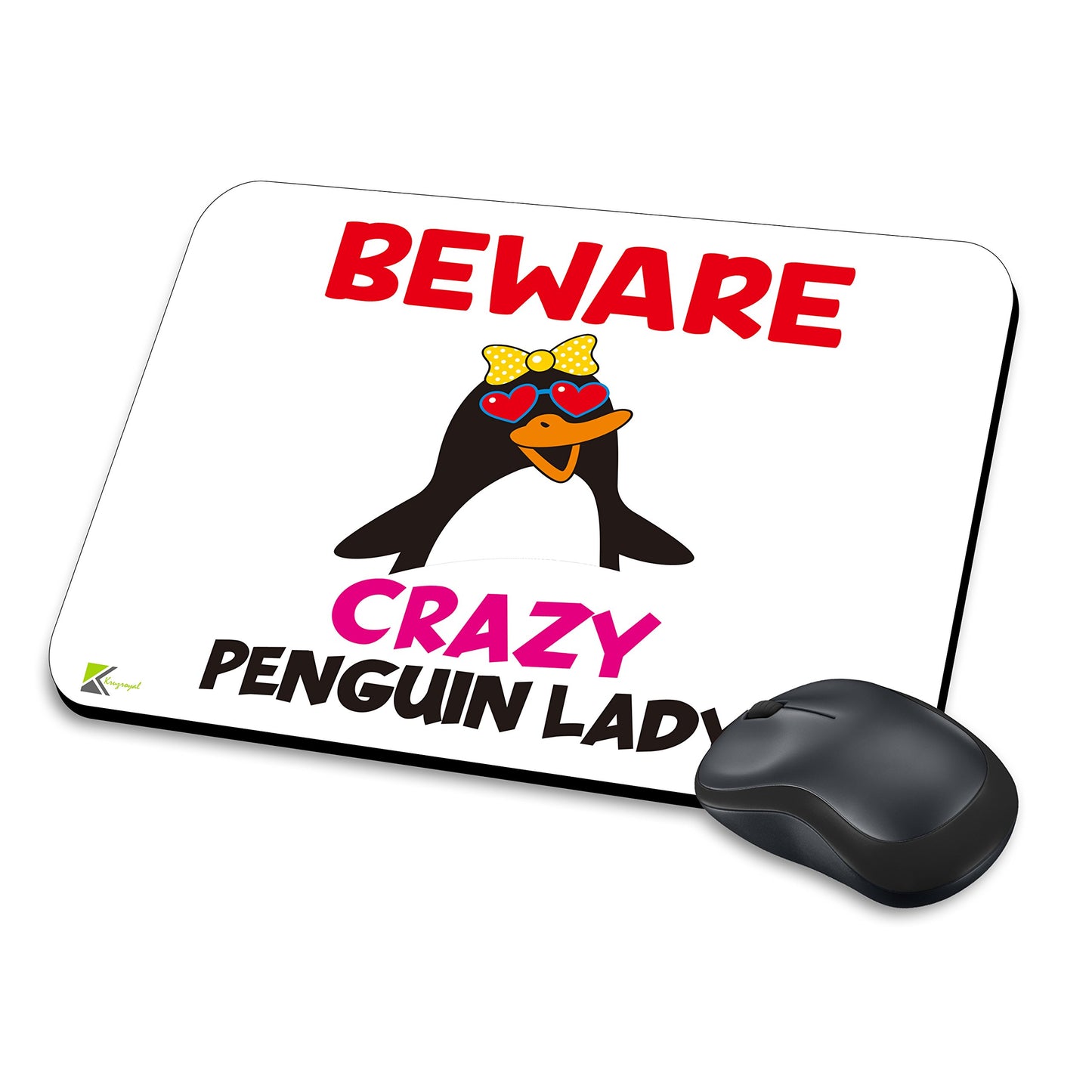 MM114 - Beware Crazy Penguin Lady Funny Novelty Gift Mousemat/MousePad Anti Slip Laptop Computer PC Mouse Mat