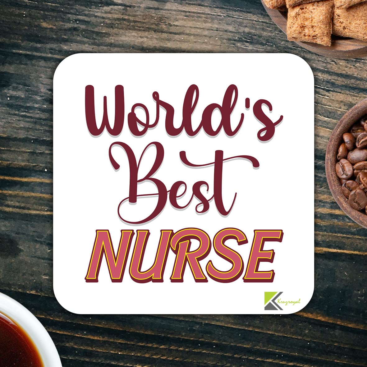WB049 World's Best Nurse MDF Wooden Coaster by Kruzroyal | Gift for Nurse | Unique Novelty Present | 9cm x 9cm | Coffee Tea MDF Wooden Coaster