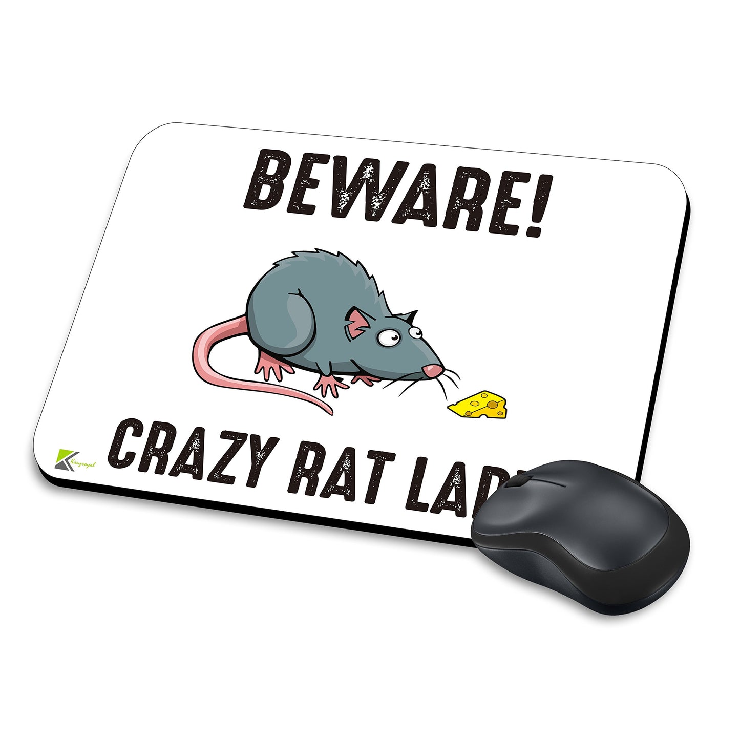 MM101 - Beware! Crazy Rat Lady Funny Novelty Gift Mousemat/MousePad Anti Slip Laptop Computer PC Mouse Mat