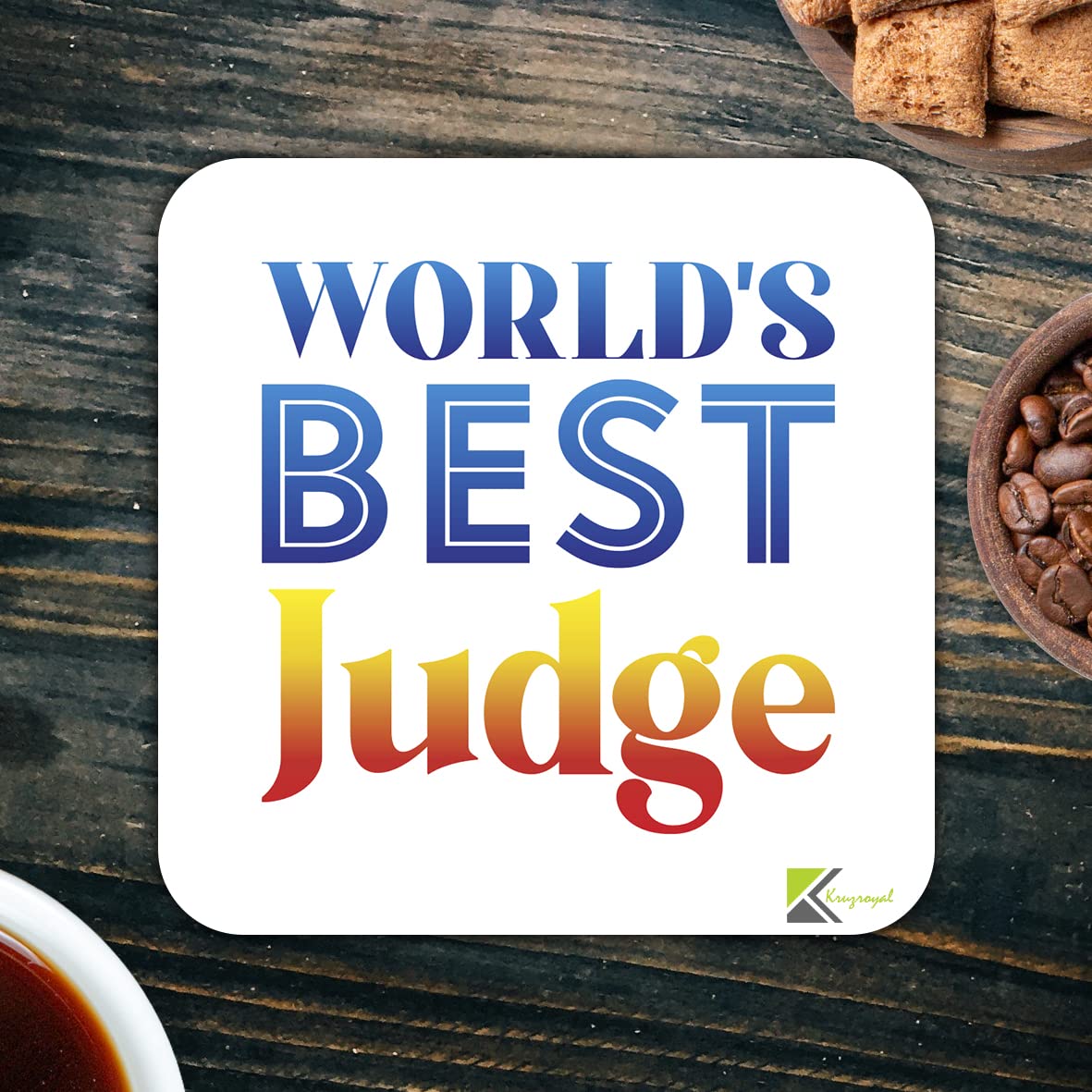 WB083 World's Best Judge MDF Wooden Coaster by Kruzroyal | Gift for Judge | Unique Novelty Present | 9cm x 9cm | Coffee Tea MDF Wooden Coaster