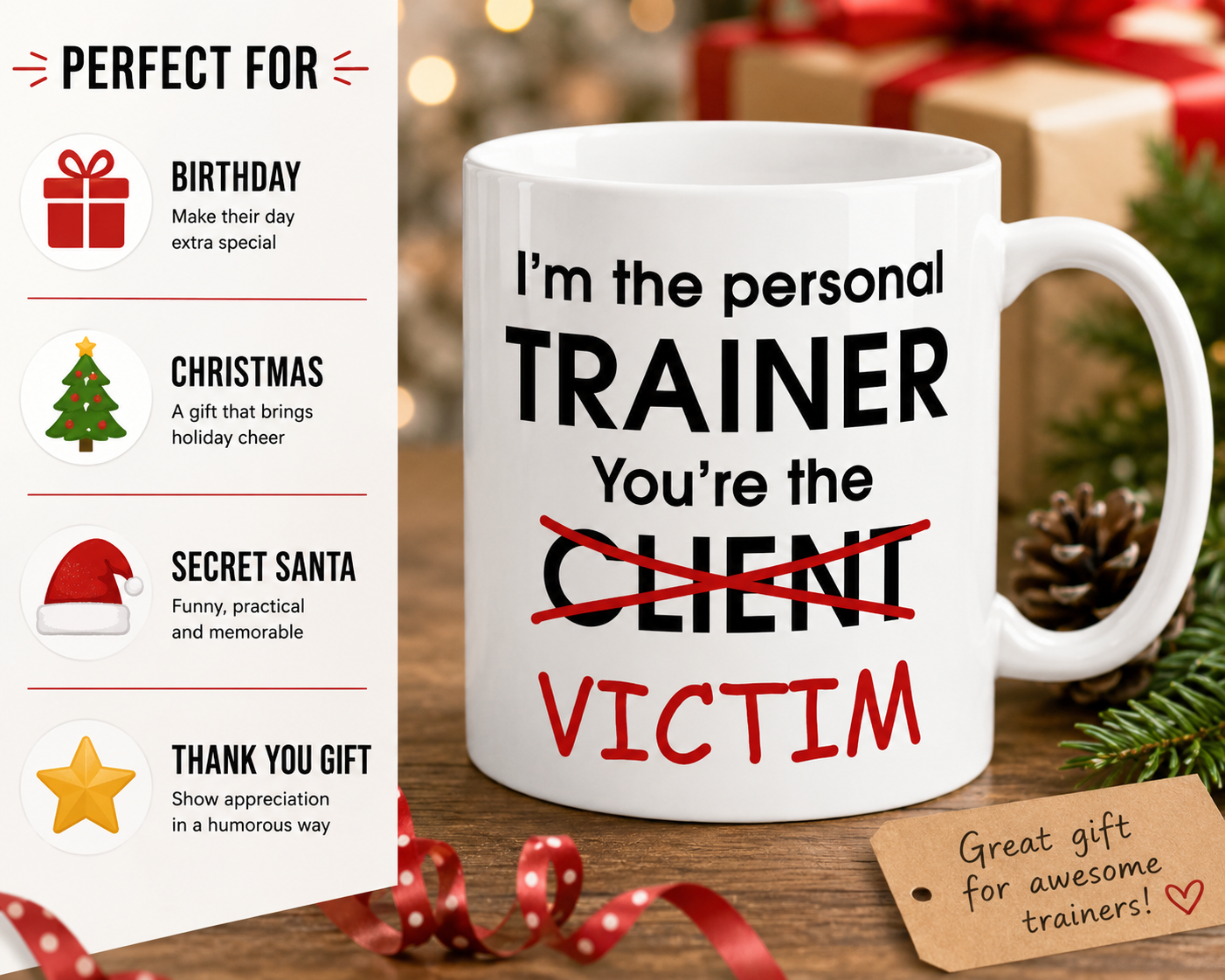 Kruzroyal Funny Personal Trainer Mug, Novelty Coffee Cup, Gym Gift for PT, Fitness Coach