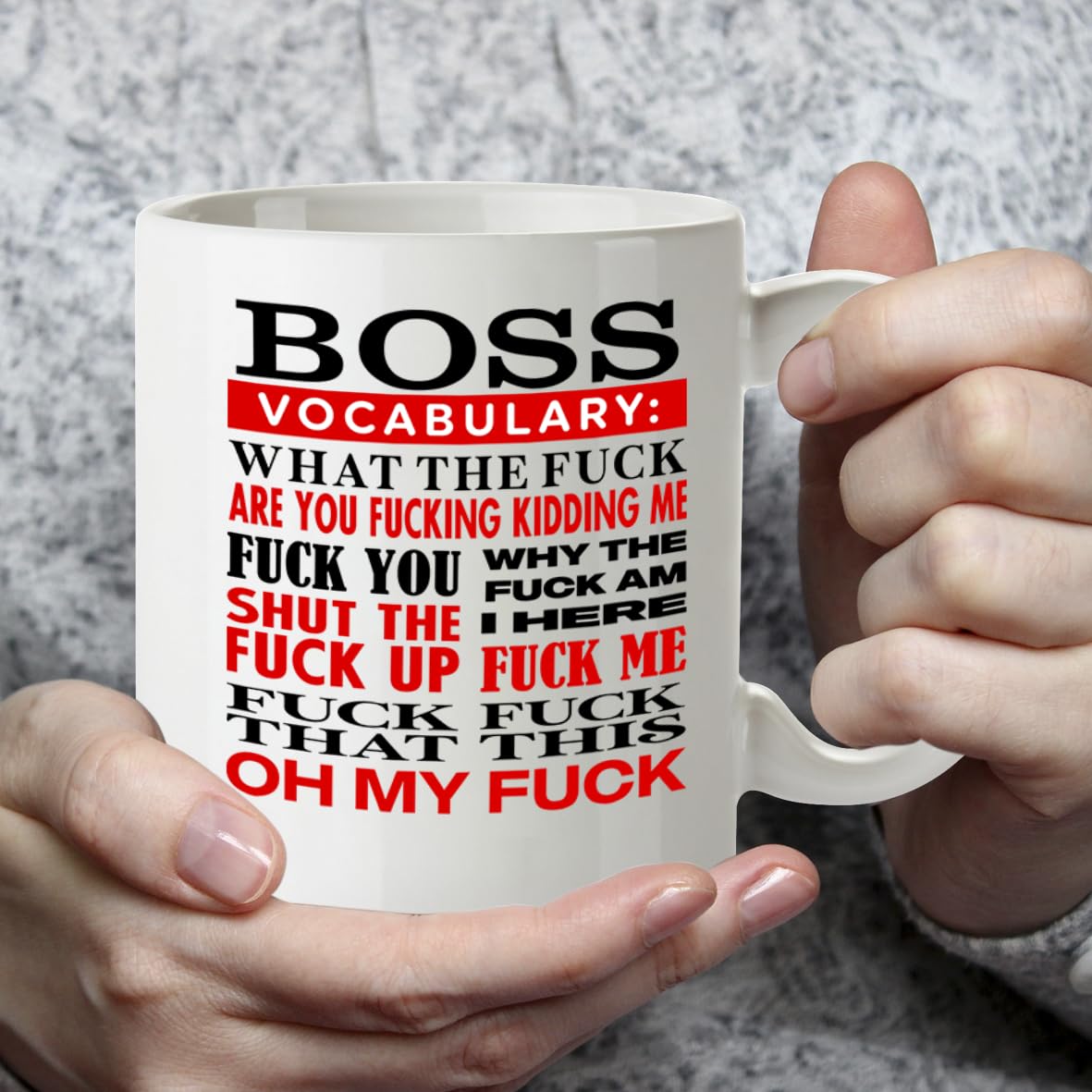 Kruzroyal Boss Vocabulary Mug | Funny Profanity Coffee Cup 11oz | Adult Humor Gag Gift for Manager, Office Worker | Ceramic