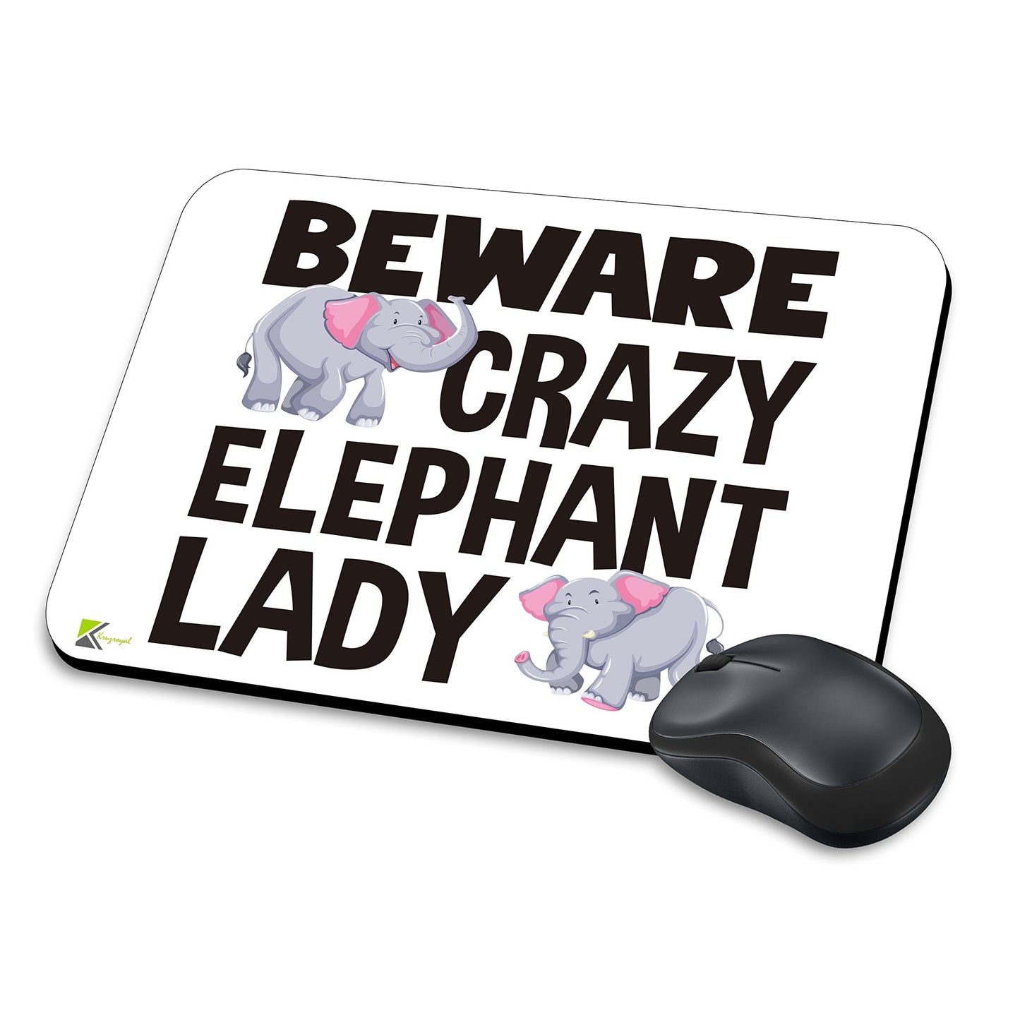 MM115 - Beware Crazy Elephant Lady Funny Novelty Gift Mousemat/MousePad Anti Slip Laptop Computer PC Mouse Mat