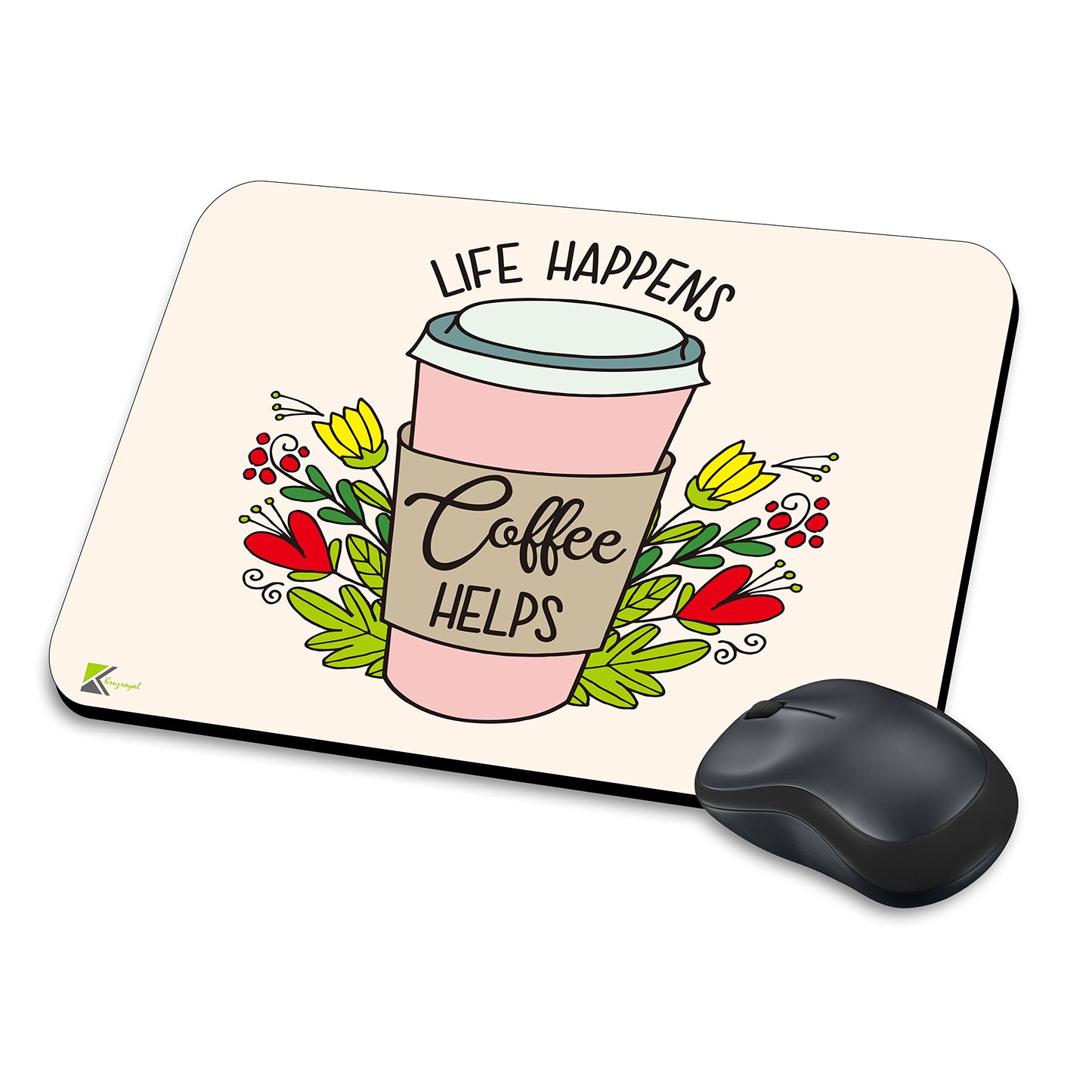 MM284 - Life happens coffee helps Funny Novelty Gift Mousemat/MousePad Anti Slip Laptop Computer PC Mouse Mat