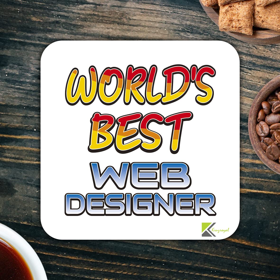 WB052 World's Best Web Designer MDF Wooden Coaster by Kruzroyal | Gift for Web Designer | Unique Novelty Present | 9cm x 9cm | Coffee Tea MDF Wooden Coaster