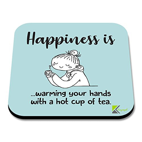 CS297 Happiness is Warming Your Hands with a hot Cup of Tea Novelty Funny Coffee Tea Drink Gift Glossy MDF Wooden Coaster