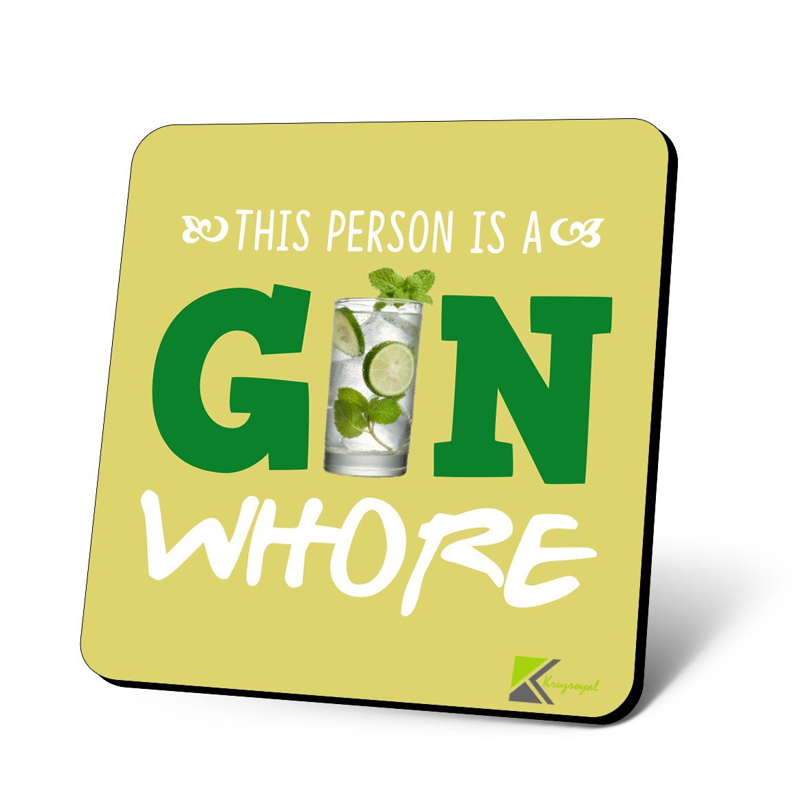 CS896 This Person is a Gin Wh*re Novelty Funny Coffee Tea Drink Gift Glossy MDF Wooden Coaster
