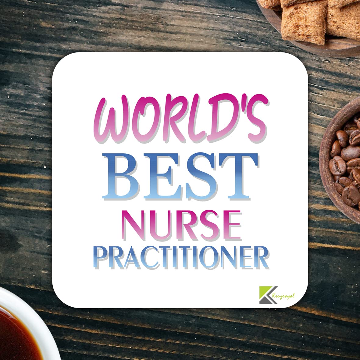 WB089 World's Best Nurse Practitioner MDF Wooden Coaster by Kruzroyal | Gift for Nurse Practitioner | Unique Novelty Present | 9cm x 9cm | Coffee Tea MDF Wooden Coaster