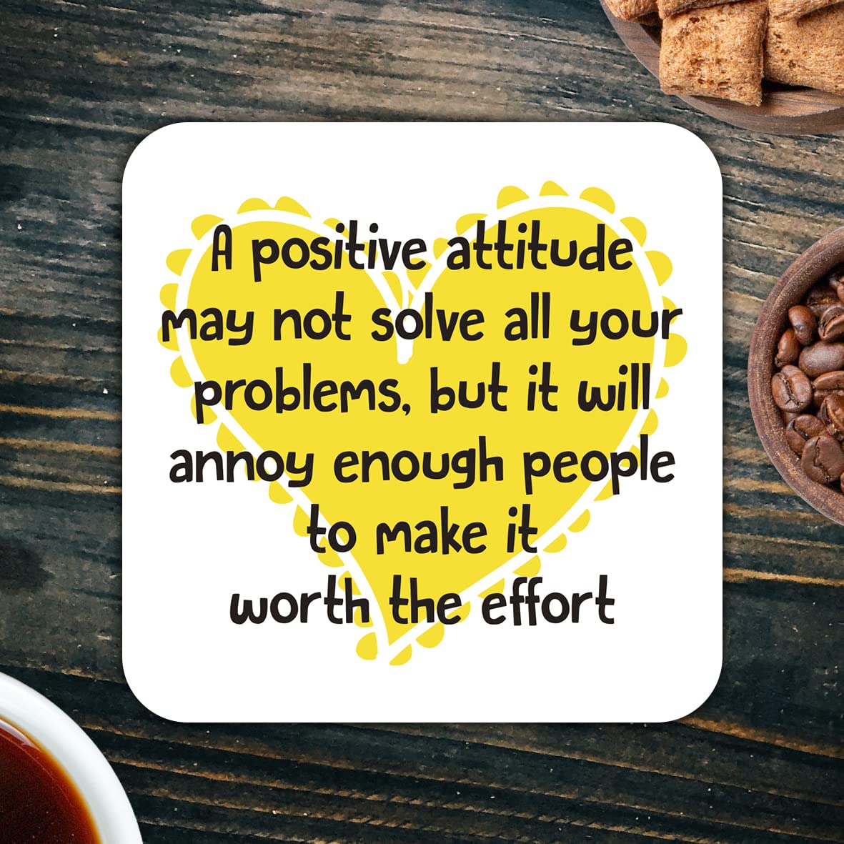 CS415 A Positive Attitude Novelty Funny Coffee Tea Drink Gift Glossy MDF Wooden Coaster
