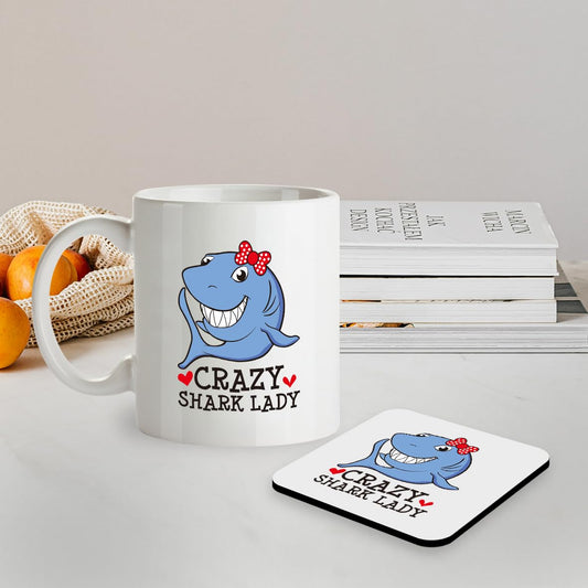SM031 Crazy Shark Lady - 11OZ Mug & Matching Coaster Set