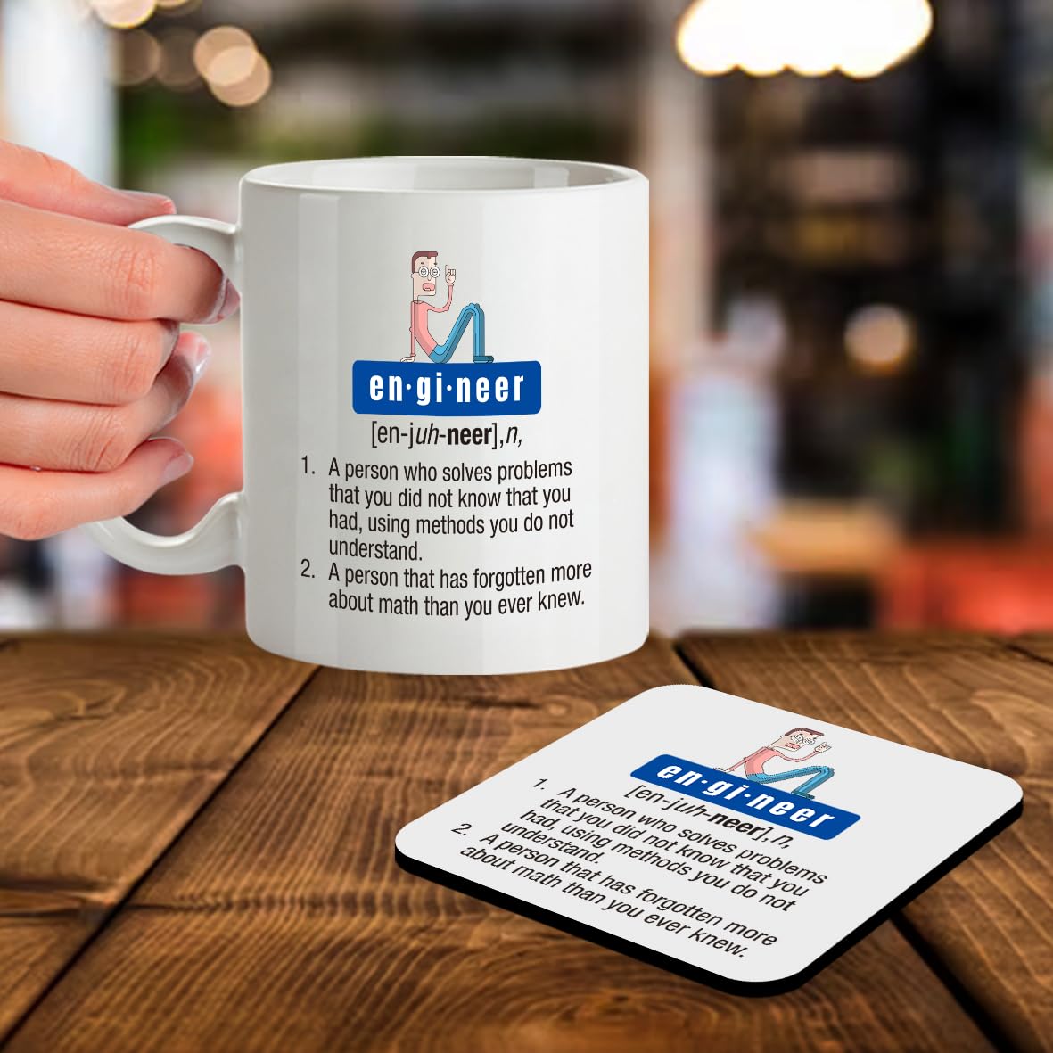 Kruzroyal SM049 Engineer Definition - Gifts for Engineers, Future Engineer Gifts - 11OZ Mug & Matching Coaster Set
