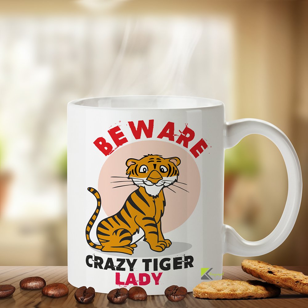 Kruzroyal Tiger Mug - Beware Crazy Tiger Lady Funny Novelty Gift Idea Coffee Tea Cup Unique Gift 11oz