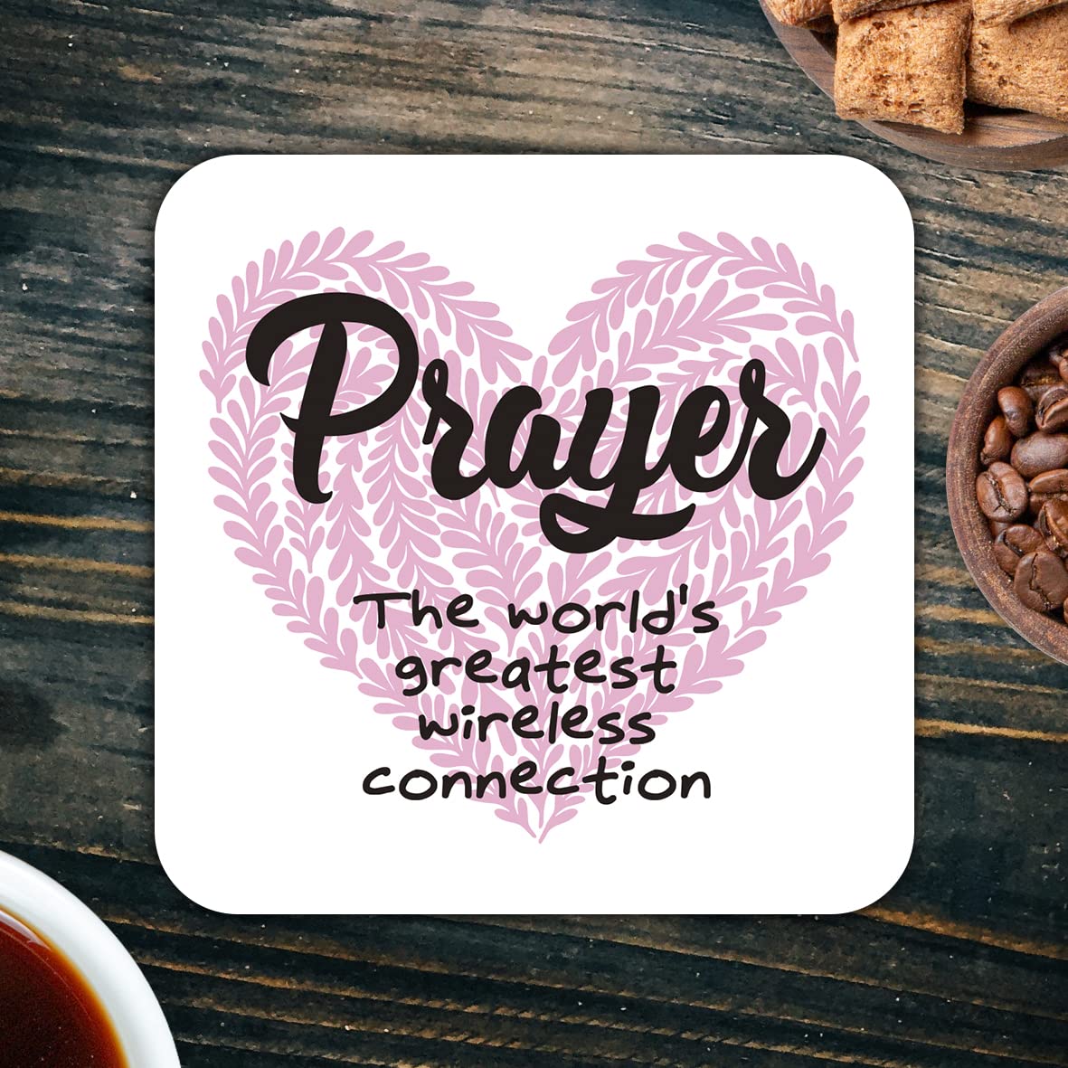 CS416 Prayer: The World's Greatest Wireless Connection Novelty Funny Coffee Tea Drink Gift Glossy MDF Wooden Coaster