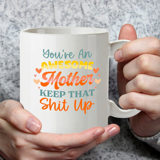 Kruzroyal Awesome Mother Funny Mug - Humorous Mum Novelty Cup Great Gift from Son Daughter for Mothers Day Birthday
