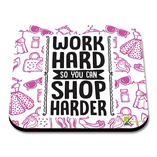 CS220 Work Hard so You can Shop harderNovelty Funny Coffee Tea Drink Gift Glossy MDF Wooden Coaster