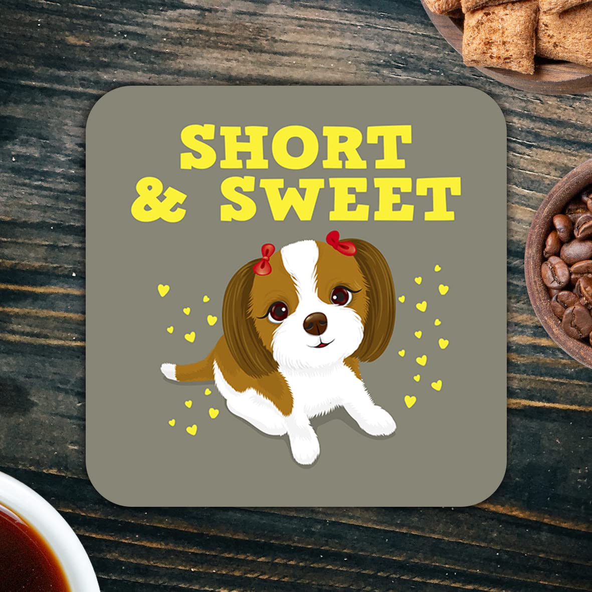 CS638 Short & Sweet Novelty Funny Coffee Tea Drink Gift Glossy MDF Wooden Coaster
