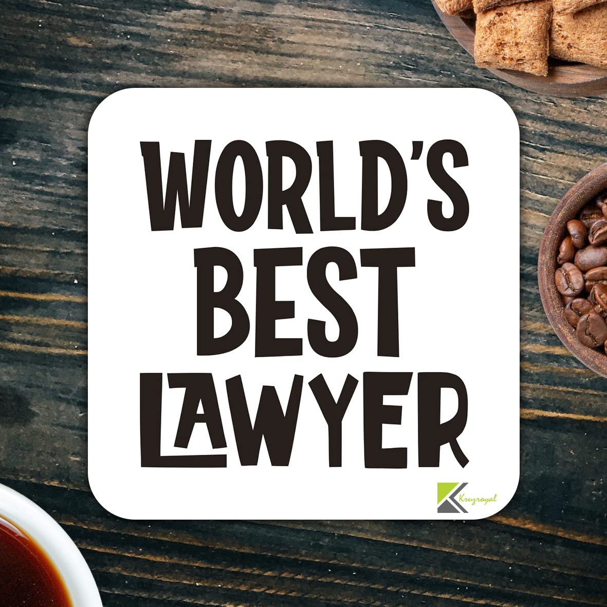 WB034 World's Best Lawyer MDF Wooden Coaster by Kruzroyal | Gift for Lawyer | Unique Novelty Present | 9cm x 9cm | Coffee Tea MDF Wooden Coaster