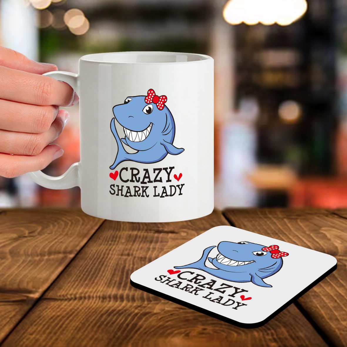 SM031 Crazy Shark Lady - 11OZ Mug & Matching Coaster Set