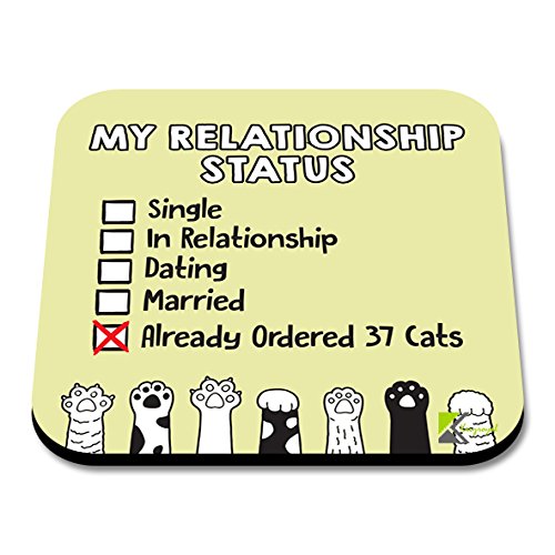 CS118 My Relationship Status for cat Lover Novelty Funny Coffee Tea Drink Gift Glossy MDF Wooden Coaster