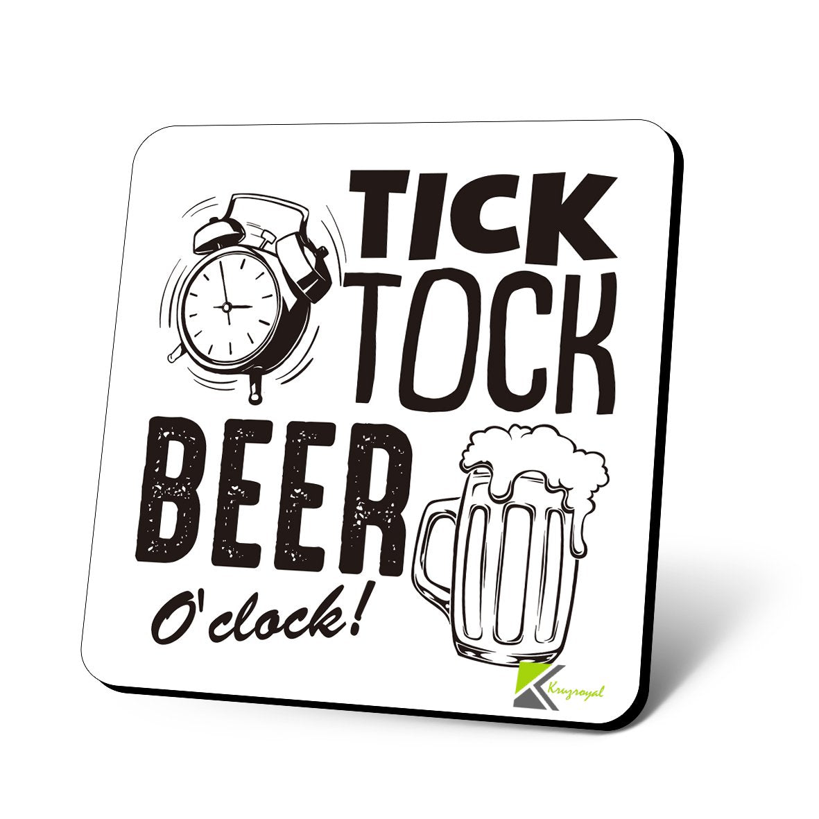 CS870 Tick Tock Beer O'clock! Novelty Funny Coffee Tea Drink Gift Glossy MDF Wooden Coaster