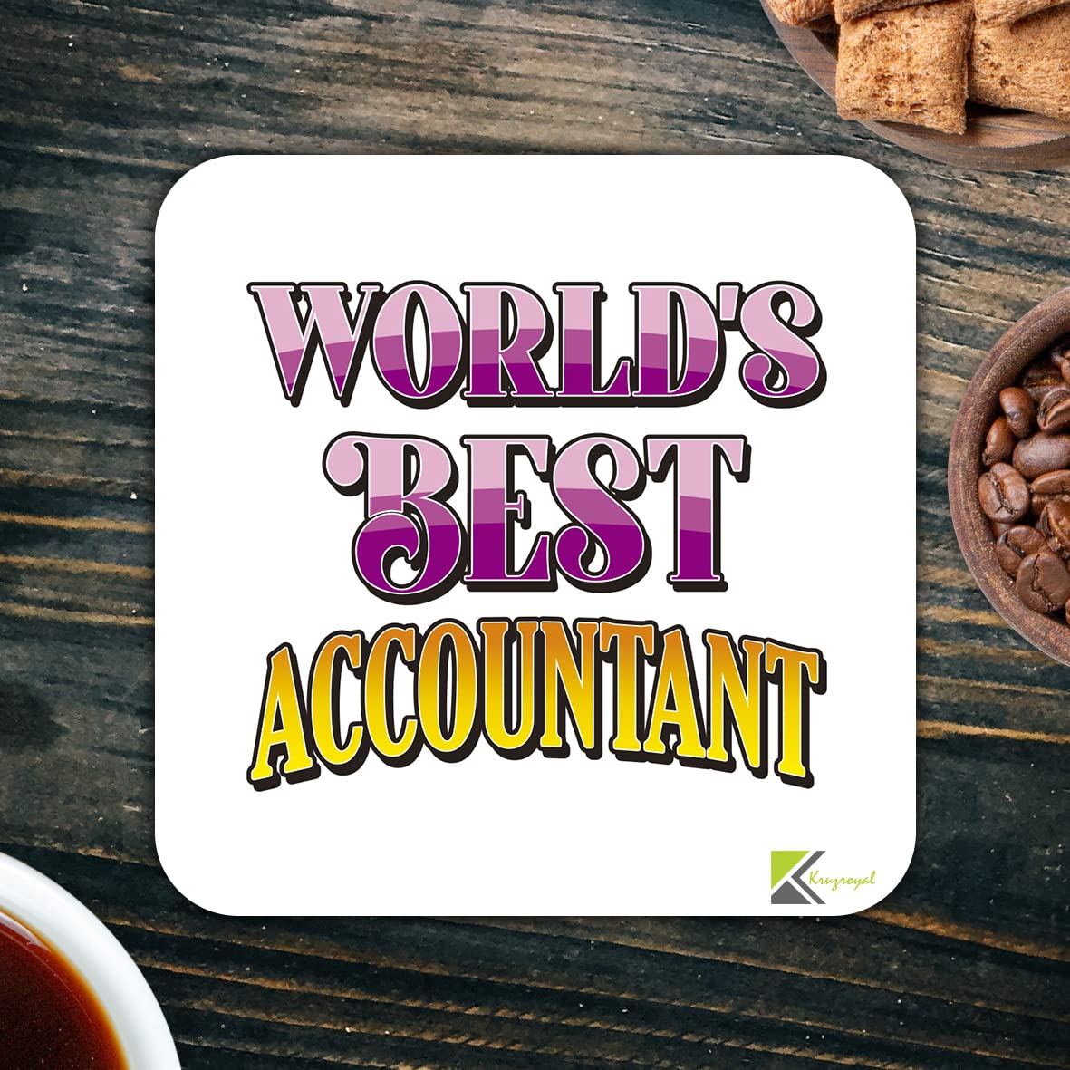 WB051 World's Best Accountant MDF Wooden Coaster by Kruzroyal | Gift for Midwife | Unique Novelty Present | 9cm x 9cm | Coffee Tea MDF Wooden Coaster