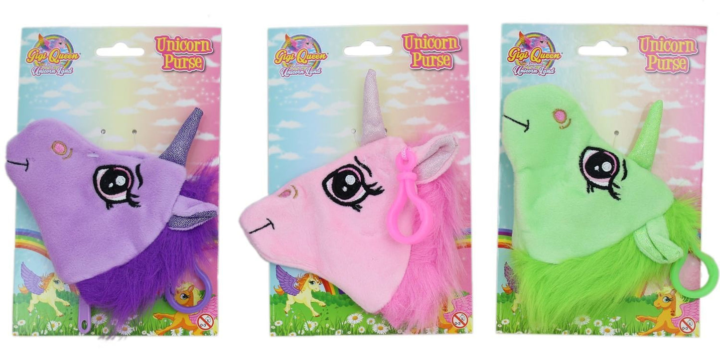 PMS 4 ASSTD 4" PLUSH UNICORN HEAD PURSE W/CLIP ON PTD CD 24/