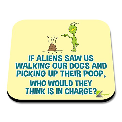 CS125 If Aliens Saw us Walking Our Dogs and Picking up Their Poop, who Would They Think is in Charge ? Novelty Funny Coffee Tea Drink Gift Glossy MDF Wooden Coaster