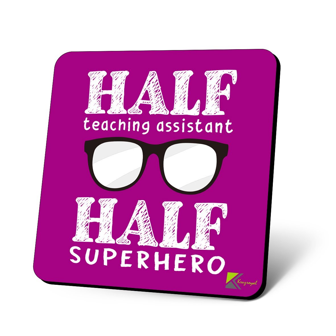 CS1046 Half Teaching Assistant Half Superhero Novelty Funny Coffee Tea Drink Glossy MDF Wooden Coaster for Teachers/Assistant