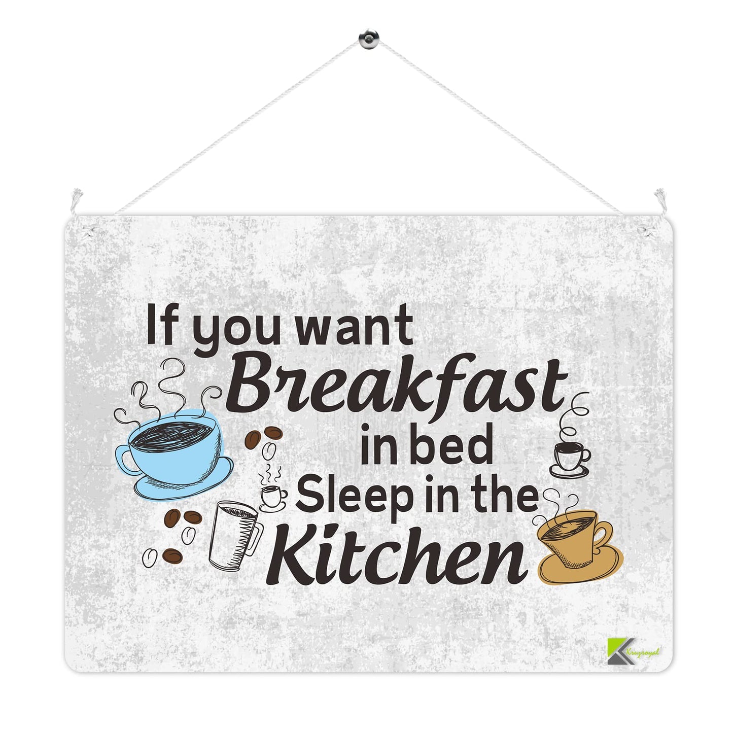 MP223 If you want breakfast in bed, Sleep in the kitchen Funny Novelty Retro Vintage Metal Wall Sign Plaque 20cm x 15cm