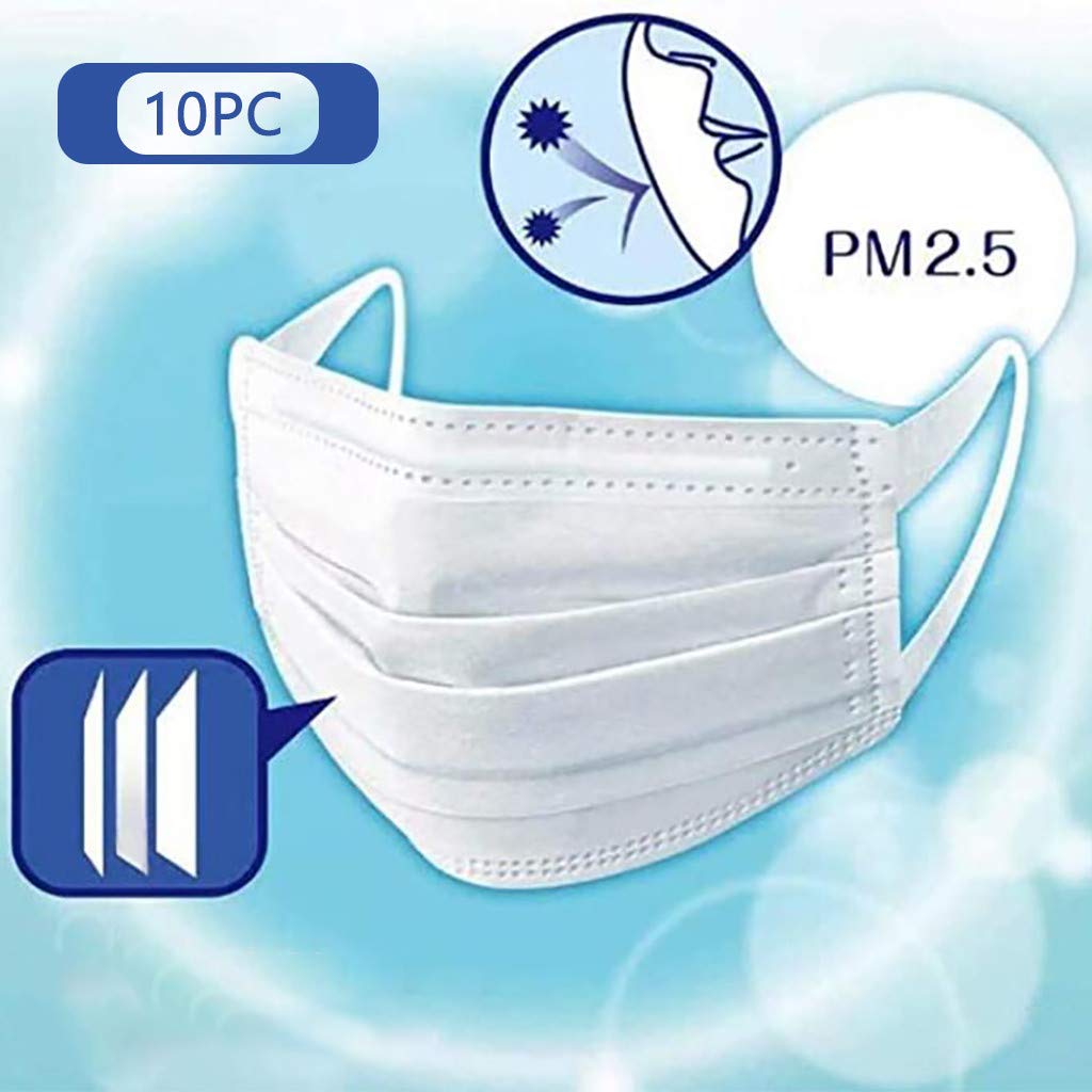 Dearly Filter Disposable White Face Protection Anti Dust Personal Protect Cover Mouth 3Ply Ear Loop (A, 10 PC)