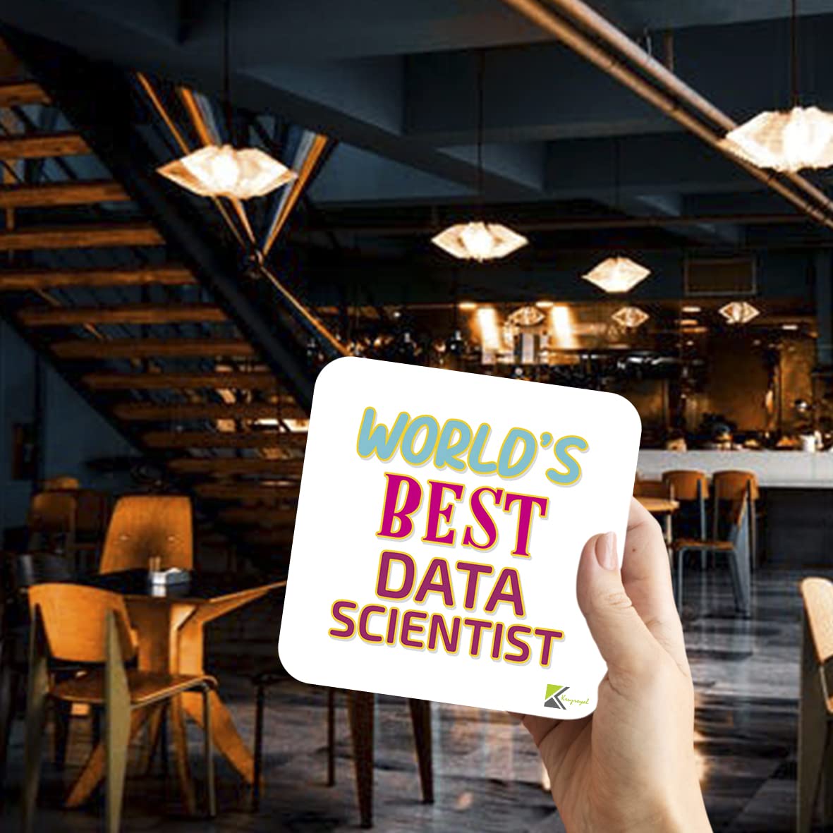 WB091 World's Best Data Scientist MDF Wooden Coaster by Kruzroyal | Gift for Data Scientist | Unique Novelty Present | 9cm x 9cm | Coffee Tea MDF Wooden Coaster