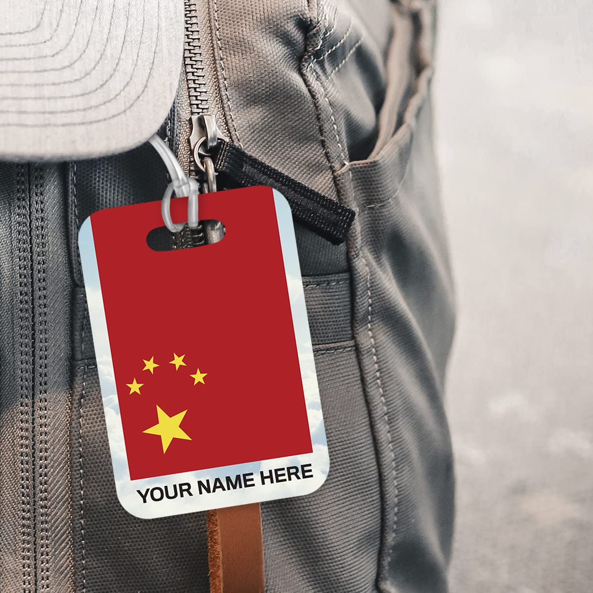 PLT273 Personalised Name with China Flag Novelty Funny Unique Designer Gift Glossy Plastic Suitcase Luggage Tag