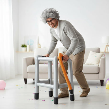 Inflatable Zimmer Frame and Walking Stick Set - Blow Up Walking Frame - Funny Retirement Party Prop, Fancy Dress Gag Joke Toy, Inflatable Zimmer Joke Gift